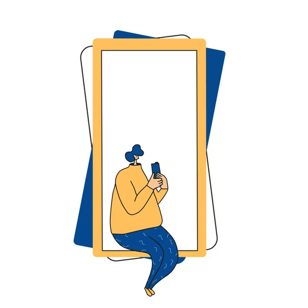 Mignon Personnage Masculin Utilisant Son Téléphone Pour Envoyer Message Jeune — Image vectorielle