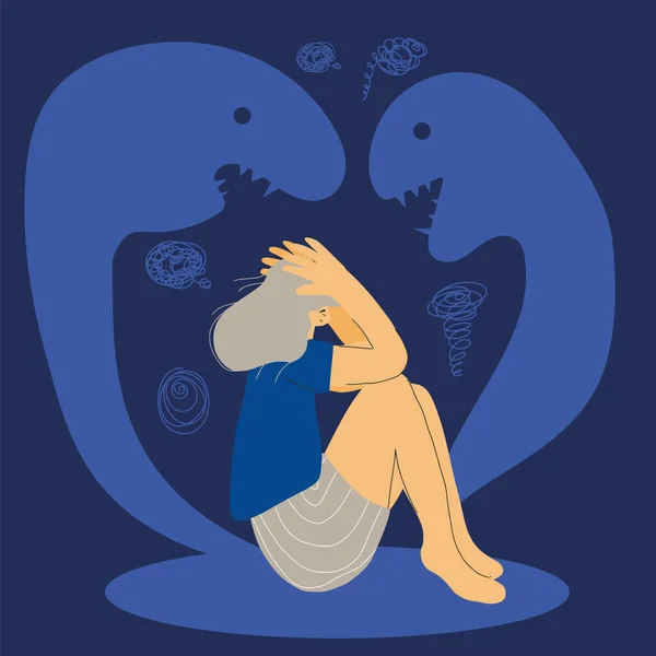 Korku Fobi Zihinsel Bozukluk Psikolojik Sorunlar Canavarlardan Korkan Kız Vektör — Stok Vektör