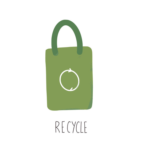Recycle bag isolated on white background. Zero waste concept. Vector eco friendly emblem.