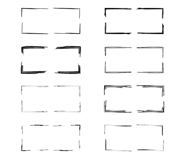 Set Van Zwarte Rechthoek Grunge Frames Geometrische Verzameling Lege Randen — Stockvector