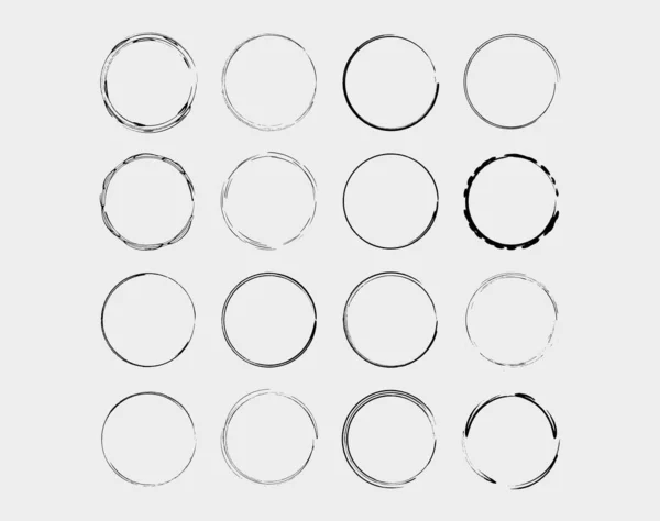 Zestaw Czarnych Okrągłych Ramek Grunge Geometryczna Kolekcja Pustych Granic Ilustracja — Wektor stockowy