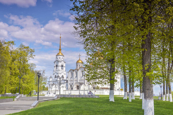 magnificent ancient temple in Russia, in the city of Vladimir in the summer
