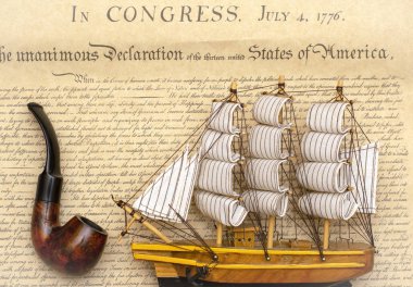 1776 yılında Amerika 'nın bağımsızlık günün imzalanması üzerinde belgede gemi.