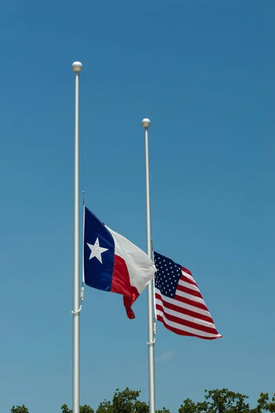 Bandeira Estado Texas Bandeira Dos Estados Unidos Voam Lado Lado — Fotografia de Stock