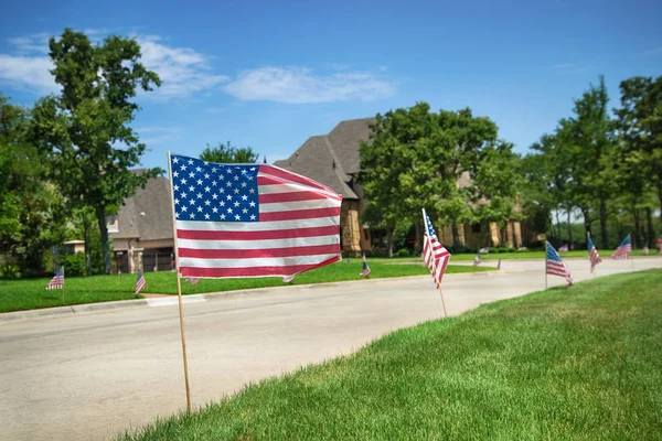 Amerikanska Flaggor Visas Heder Den Juli — Stockfoto