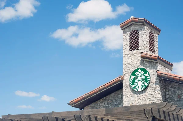 Westlake Texas Juli 2020 Starbucks Kaffeehausschild Der Oberseite Des Geschäfts — Stockfoto