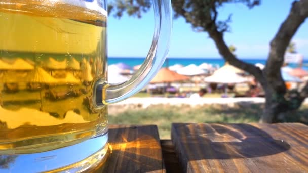 Cerveza Concepto Vacaciones Junto Mar — Vídeo de stock