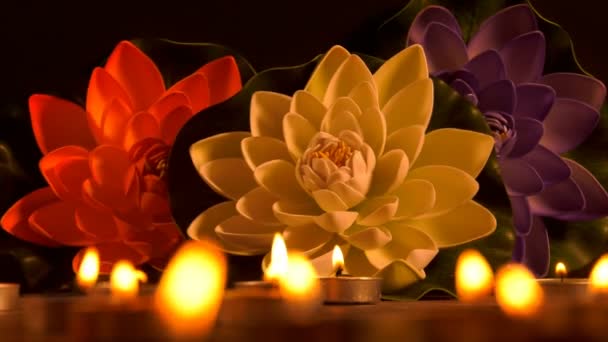 Luz Vela Romântica Flores — Vídeo de Stock