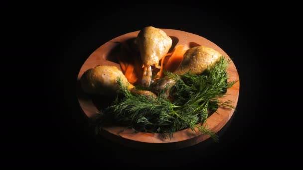 Budget Chicken Meal Wooden Plate — Stock Video