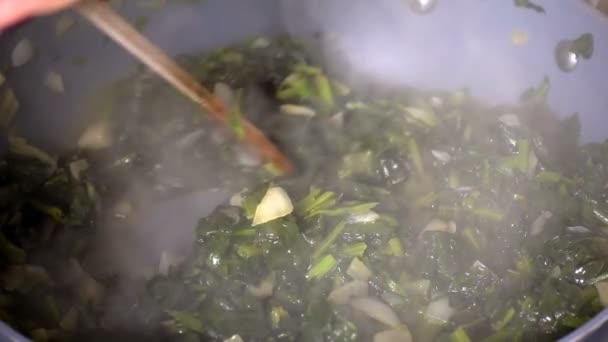 Cocinar Espinacas Alimentos — Vídeo de stock