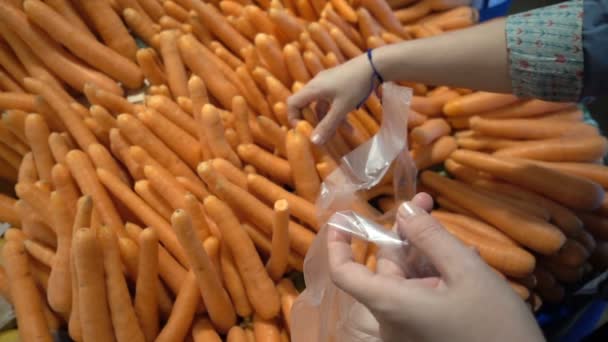 Adicionando Cenoura Para Nylon Pochette — Vídeo de Stock