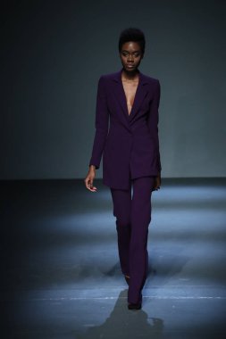 New York, Ny - Şubat 08: Pamella Roland piste Şubat 2018 New York moda haftası Pier 59 8 Şubat 2018 tarihinde New York City, A model yürür.