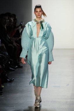 New York, Ny - Şubat 10: Manken pist oğlu Jung Wan için New York moda haftası sırasında yürür: gösterir Galerisi ben New York'ta 10 Şubat 2018 bahar stüdyolarında.