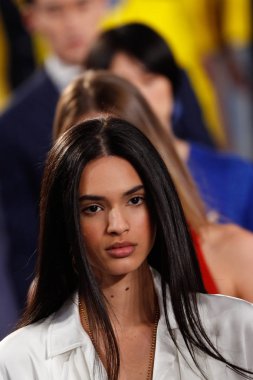 New York, Ny - 12 Şubat: Modelleri yürüyüş Ralph Lauren ilkbahar/yaz 18 moda gösterisi sırasında New York moda haftası 12 Şubat 2018 tarihinde New York'ta, pist final.