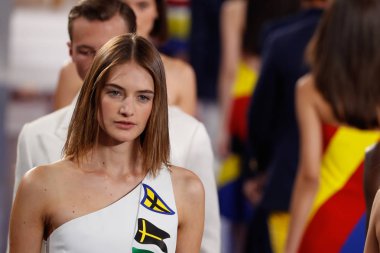New York, Ny - 12 Şubat: Modelleri yürüyüş Ralph Lauren ilkbahar/yaz 18 moda gösterisi sırasında New York moda haftası 12 Şubat 2018 tarihinde New York'ta, pist final.