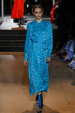 New York, Ny - 12 Şubat: Manken pist Carolina Herrera için New York moda haftası sırasında yürür: gösterir, Museum of Modern Art 12 Şubat 2018 tarihinde New York'ta.