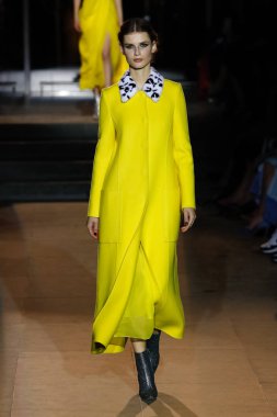 New York, Ny - 12 Şubat: Manken pist Carolina Herrera için New York moda haftası sırasında yürür: gösterir, Museum of Modern Art 12 Şubat 2018 tarihinde New York'ta.