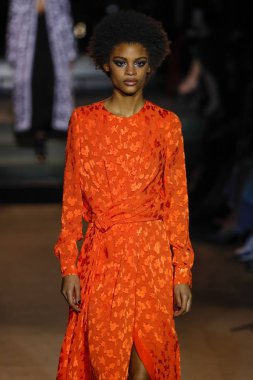 New York, Ny - 12 Şubat: Manken pist Carolina Herrera için New York moda haftası sırasında yürür: gösterir, Museum of Modern Art 12 Şubat 2018 tarihinde New York'ta.