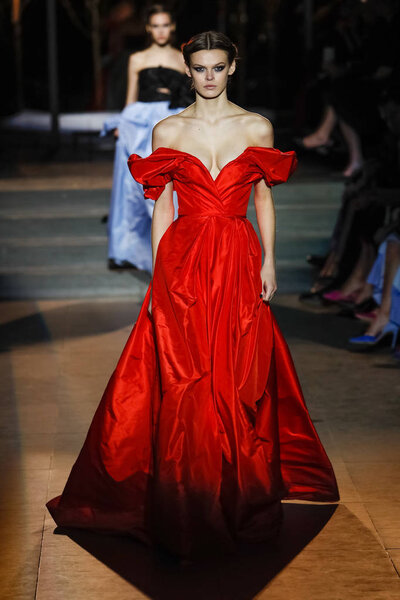 NEW YORK, NY - FEBRUARY 12: A model walks the runway for Carolina Herrera during New York Fashion Week: The Shows at The Museum of Modern Art on February 12, 2018 in New York City.