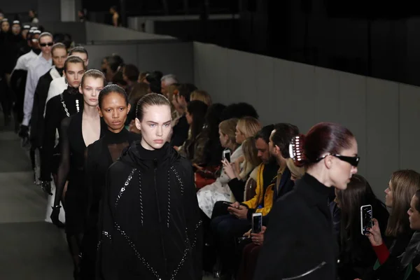 stock image NEW YORK, NY - FEBRUARY 10: Models walk the runway finale at Alexander Wang Fashion Show during New York Fashion Week at 4 Times Square on February 10, 2018 in New York City. 