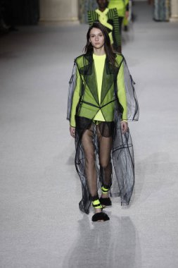 Paris, Fransa - Mart 02: Manken pist Balmain gösterisi sırasında Paris moda hafta kadın giyim Sonbahar/Kış 2018/2019 bir parçası olarak 2 Mart 2018 Paris, Fransa'da yürür.
