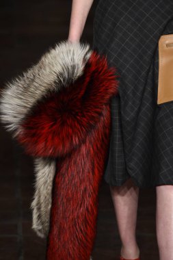New York, Ny - 12 Şubat: Dennis Basso sırasında pist göster: New York City New York moda haftası St Bartholomew's Kilisesi Şubat 2018 üzerinde 12 Şubat 2018 kapsamında bir model yürür. 