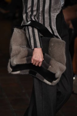 New York, Ny - 12 Şubat: Dennis Basso sırasında pist göster: New York City New York moda haftası St Bartholomew's Kilisesi Şubat 2018 üzerinde 12 Şubat 2018 kapsamında bir model yürür. 