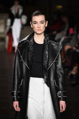 New York, Ny - 12 Şubat: Dennis Basso sırasında pist göster: New York City New York moda haftası St Bartholomew's Kilisesi Şubat 2018 üzerinde 12 Şubat 2018 kapsamında bir model yürür. 