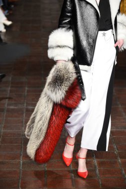 New York, Ny - 12 Şubat: Dennis Basso sırasında pist göster: New York City New York moda haftası St Bartholomew's Kilisesi Şubat 2018 üzerinde 12 Şubat 2018 kapsamında bir model yürür. 