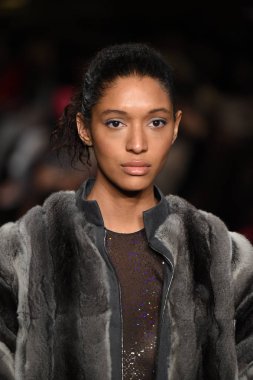 New York, Ny - 12 Şubat: Dennis Basso sırasında pist göster: New York City New York moda haftası St Bartholomew's Kilisesi Şubat 2018 üzerinde 12 Şubat 2018 kapsamında bir model yürür. 