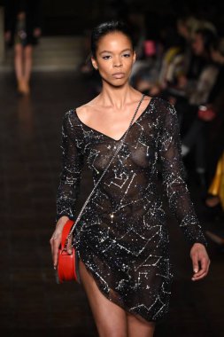 New York, Ny - 12 Şubat: Dennis Basso sırasında pist göster: New York City New York moda haftası St Bartholomew's Kilisesi Şubat 2018 üzerinde 12 Şubat 2018 kapsamında bir model yürür. 