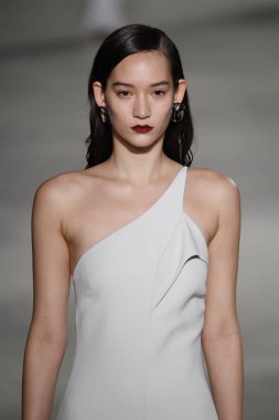 New York, Ny - Şubat 09: Manken New York'ta 9 Şubat 2018 Cushine Et Ochs sonbahar/kış 2018 koleksiyonunda pist yürür.