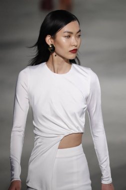 New York, Ny - Şubat 09: Manken New York'ta 9 Şubat 2018 Cushine Et Ochs sonbahar/kış 2018 koleksiyonunda pist yürür.