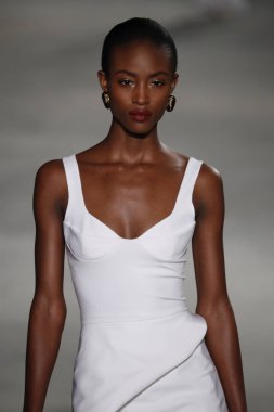 New York, Ny - Şubat 09: Manken New York'ta 9 Şubat 2018 Cushine Et Ochs sonbahar/kış 2018 koleksiyonunda pist yürür.