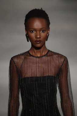 New York, Ny - Şubat 09: Manken New York'ta 9 Şubat 2018 Cushine Et Ochs sonbahar/kış 2018 koleksiyonunda pist yürür.