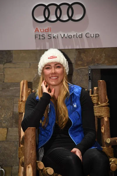 Killington Noviembre Mikaela Shiffrin Responde Preguntas Los Medios Durante Una — Foto de Stock