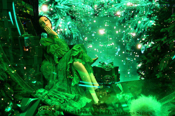 NEW YORK - DECEMBER 4, 2018: Saks Fifth Avenues magical Theater of Dreams themed 2018  ultimate light show and holiday windows displays on December 4, at New York City, NY. 
