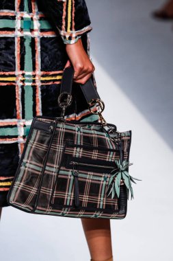 Milan, İtalya - 21 Eylül: Manken, Milano, İtalya Milano moda hafta ilkbahar/yaz 2018 üzerinde 21 Eylül 2017 sırasında Fendi Show'da pist yürür.