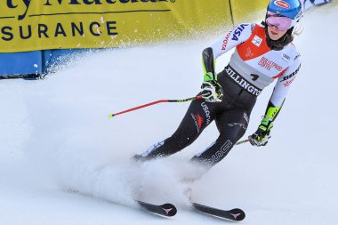 Killington, Vt - Kasım 24: Mikaela Shiffrin Bitiş alanında büyük slalom Audi FIS kayak Dünya Kupası - 24 Kasım 2018 Killington, Vermont bardakta Killington adlı ikinci Çalıştır sonra Amerika Birleşik Devletleri.