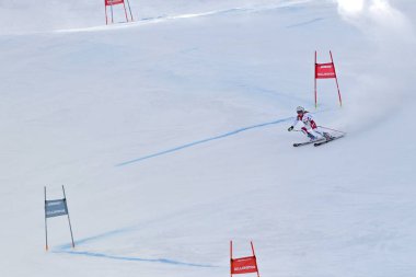 Killington, Vt - Kasım 24: Aline Danioth, Sui Audi FIS kayak Dünya Kupası - Killington Kupası üzerinde 24 Kasım 2018 Killington, Vermont, dev slalom ikinci Çalıştır sonra Bitiş alanında. 