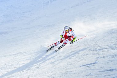 KILLINGTON, VT - NOVEMBER 24: Franziska Gritch of Italy in the finish area after the second run of the giant slalom at the Audi FIS Ski World Cup - Killington Cup on November 24, 2018 in Killington, Vermont.  clipart