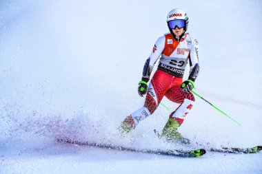 Killington, Vt - Kasım 24: Eva-Maria Brem Audi FIS kayak Dünya Kupası - Killington Kupası üzerinde 24 Kasım 2018 Killington, Vermont, dev slalom ikinci Çalıştır sonra Bitiş alanında (Avusturya). 