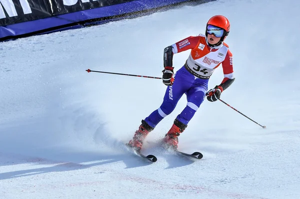 基林顿 11月24日 阿德兰兹的阿德里亚娜 耶林科娃在2018年11月24日在佛蒙特州基林顿举行的奥迪Fis滑雪世界杯 基林顿杯上首次跑完巨型滑雪后 在终点区 — 图库照片
