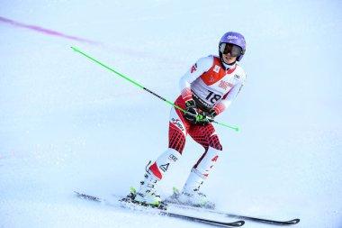 KILLINGTON, VT - NOVEMBER 24: Anna Veith of Austria at finish area after the second run of the giant slalom at the Audi FIS Ski World Cup - Killington Cup on November 24, 2018 in Killington, Vermont.  clipart