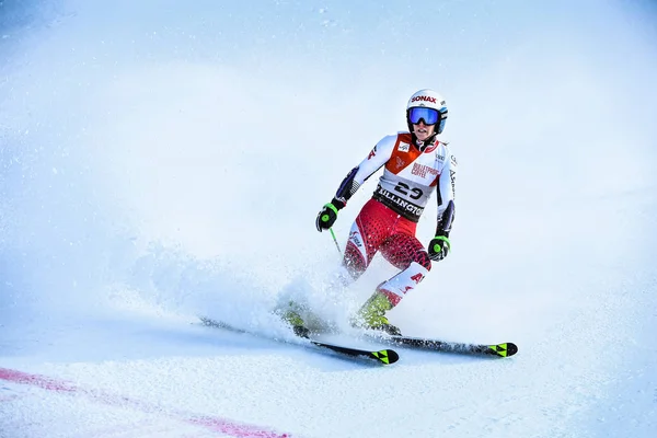 财政年度基灵顿 11月24日 奥地利的 Eva Maria Brem 在完成区域 在奥迪菲斯滑雪世界杯上的第二次跑 基灵顿杯 佛蒙特州基灵顿 — 图库照片