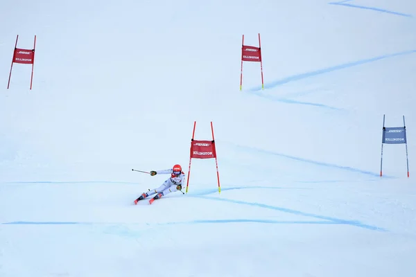 佛蒙特州基灵顿 11月24日 意大利的费德里卡 布里奥内在佛蒙特州基灵顿举行的奥迪菲斯滑雪世界杯上夺得巨滑球后做出反应 — 图库照片