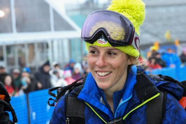 Killington, Amerika Birleşik Devletleri - 25 Kasım: Bitiş çizgisine alan ve sporcular üzerinde 25 Kasım 2018 Audi FIS alp Kayak Dünya Kupası bayanlar dev Slalom Killington ABD sırasında genel görünümü