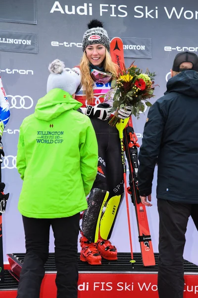 Killington Noviembre Mikaela Shiffrin Estados Unidos Celebra Después Ganar Slalom — Foto de Stock