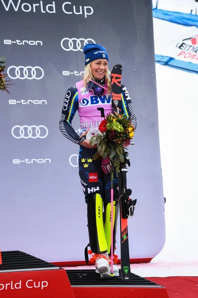 Killington Noviembre Frida Hansdotter Suecia Celebra Tercer Lugar Podio Durante — Foto de Stock