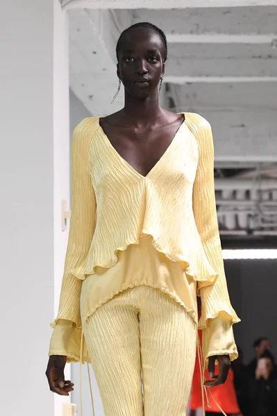 ニューヨーク モデルはニューヨーク市で 2018 日にニューヨーク ファッション ウィーク中に Sies マージャン春夏 2019 コレクションの滑走路を歩く — ストック写真